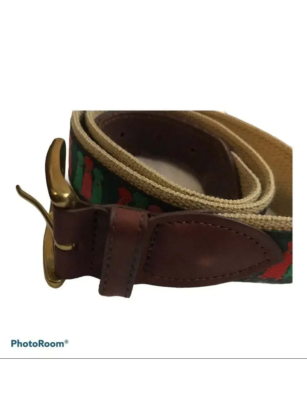 The Belted Cow Three Wise Labs Dog Belt Red Green Leather Trim Preppycore